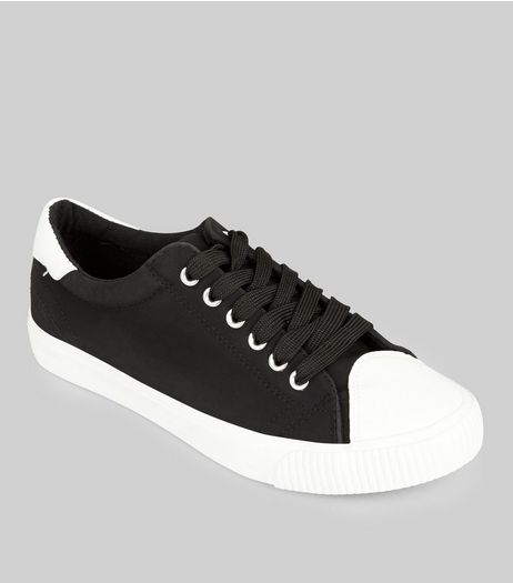 Black Contrast Toe Trainers | New Look