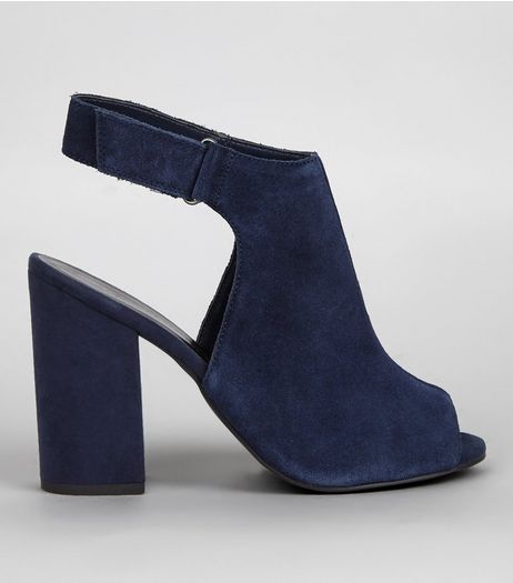 Navy Suede Peep Toe Sling Back Block Heels | New Look
