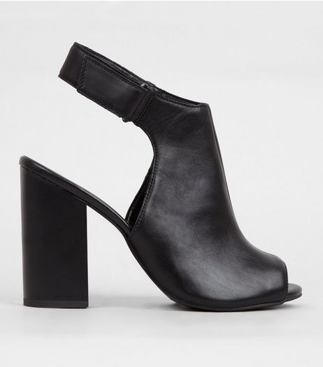 Black Leather Elasticated Sling Back Heels | New Look