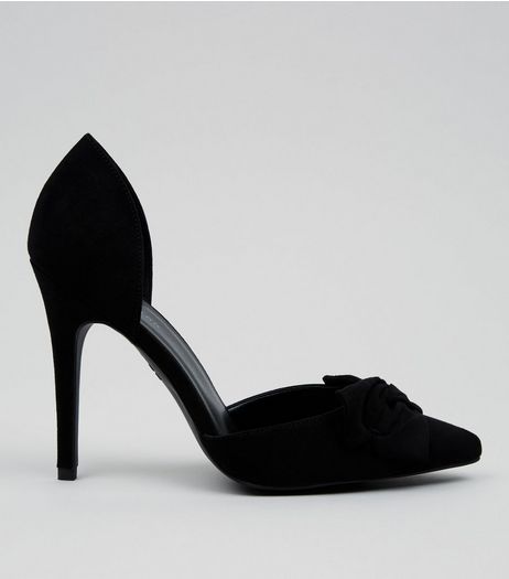 Black Suedette Bow Front Pointed Court Shoes | New Look