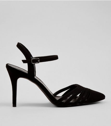 Black Multi Strap Pointed Toe Heels | New Look