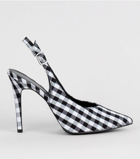 Black Gingham Pointed Sling Back Heels | New Look