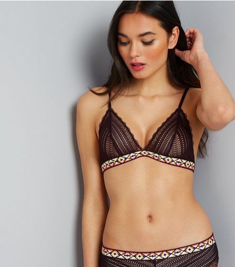Black Embroidered Aztec Lace Bralet | New Look