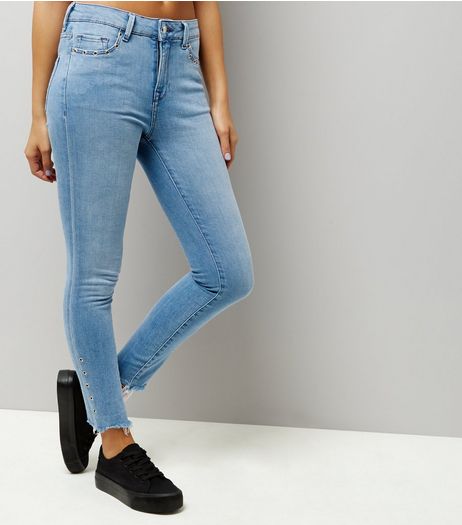 Pale Blue Eyelet Trim Skinny Jeans | New Look