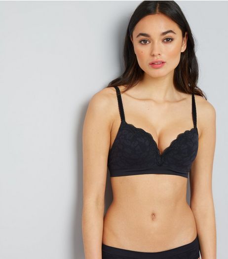 Black Leopard Lace Seamless Bra | New Look