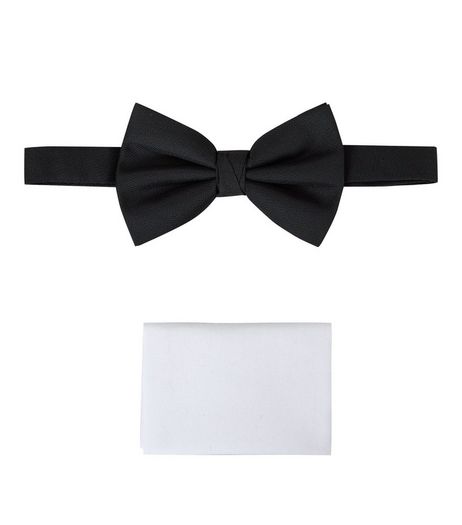Black Bow Tie And Pocket Square Set | New Look