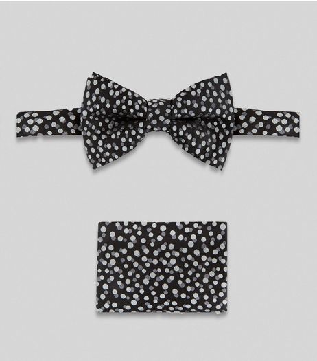 2 Pack Black Spot Print Bow Tie and Hanky | New Look
