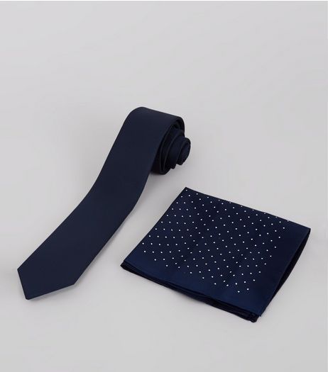 2 Pack Navy Tie and Pin Dot Hanky | New Look