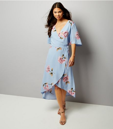 Blue Floral Print Wrap Front Maxi Dress | New Look