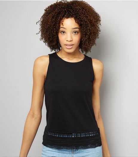 Black Cut Out Trim Sleeveless Top | New Look
