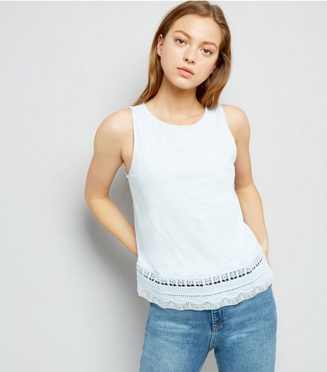 Blue Cut Out Hem Sleeveless Top | New Look