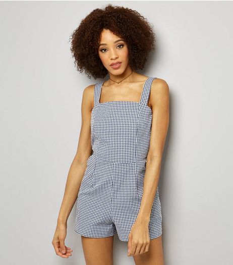 Blue Gingham Check Tie Back Playsuit | New Look