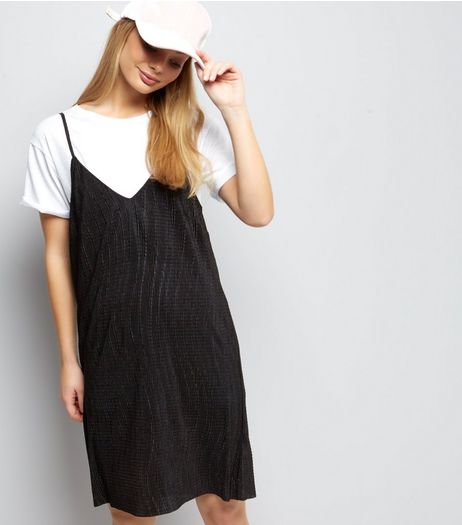 Black Textured Mini Slip Dress | New Look