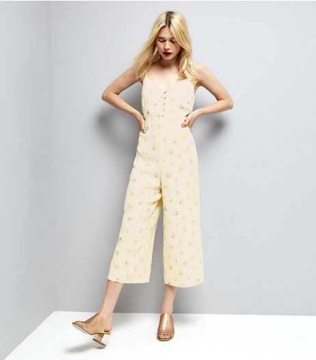 Pale Yellow Floral Print Jumpsuit | New Look