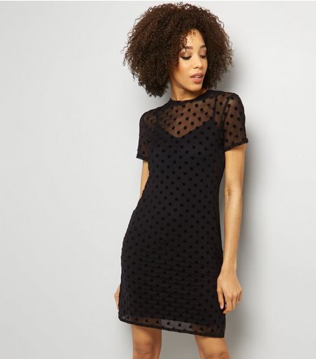 Black Spot Print Mesh Dress | New Look