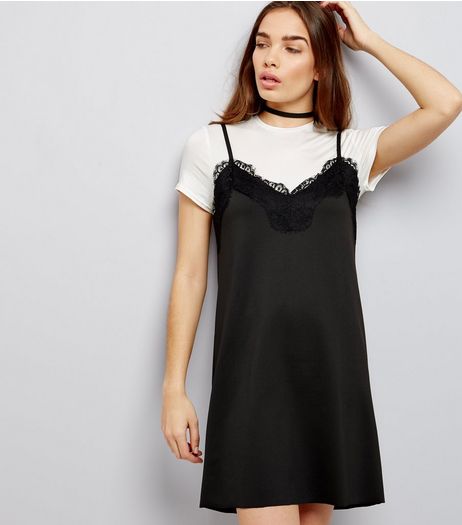 Black 2 In 1 Lace Slip Dress | New Look
