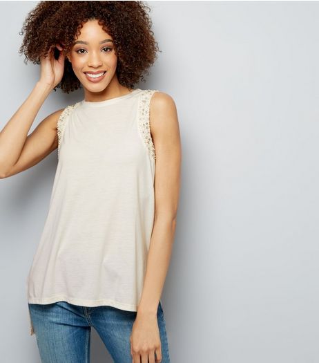 Anita and Green Cream Embellished Shoulder Vest | New Look