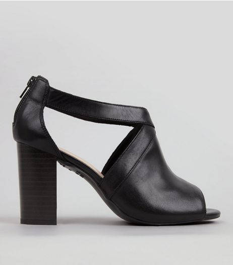Wide Fit Black Comfort Cut Out Side Peep Toe Heels | New Look