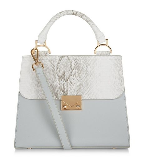 Pale Blue Snakeskin Texture Panel Lady Bag | New Look