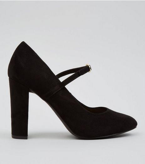 Black Suedette Ankle Strap Court Shoes | New Look