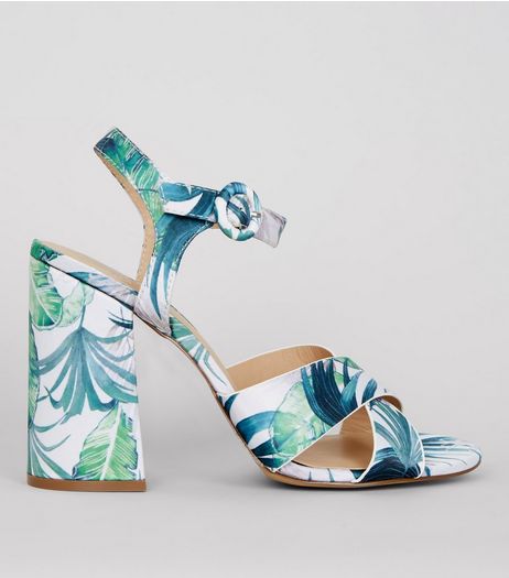 Green Floral Printed Heeled Sandals | New Look