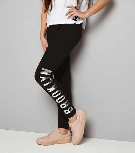 Teens Metallic Brooklyn Print Leggings | New Look