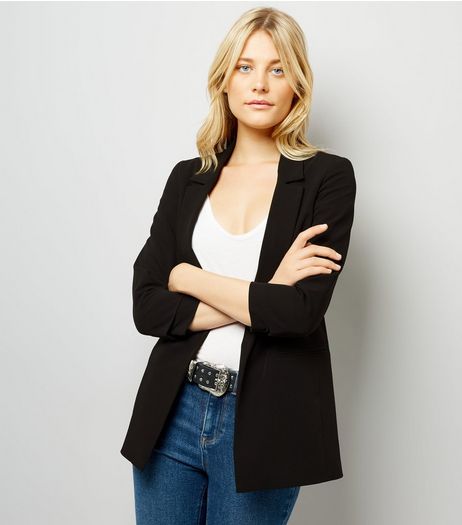 Black Ruched Sleeve Blazer | New Look
