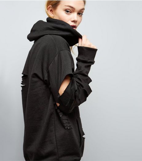 Parisian Black Cut Out Oversized Hoodie | New Look