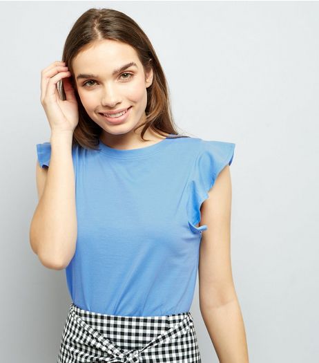 Blue Frill Trim Sleeveless Top | New Look