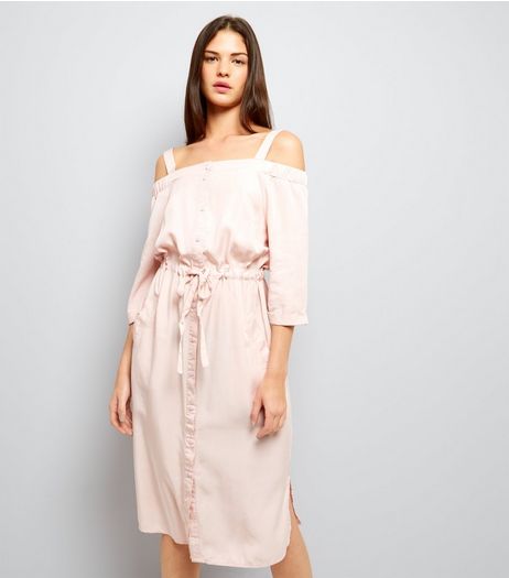 Mid Pink Cold Shoulder Midi Dress | New Look