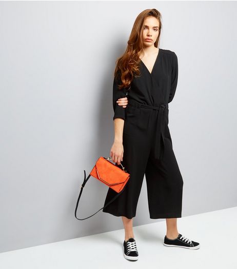 Black Wrap Front Culotte Jumpsuit | New Look