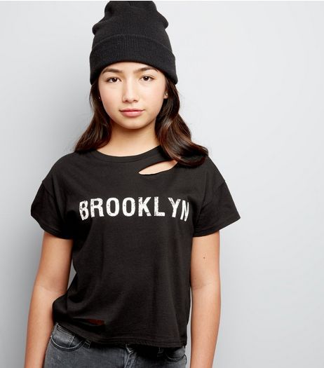 Teens Black Ripped Brooklyn T-Shirt | New Look