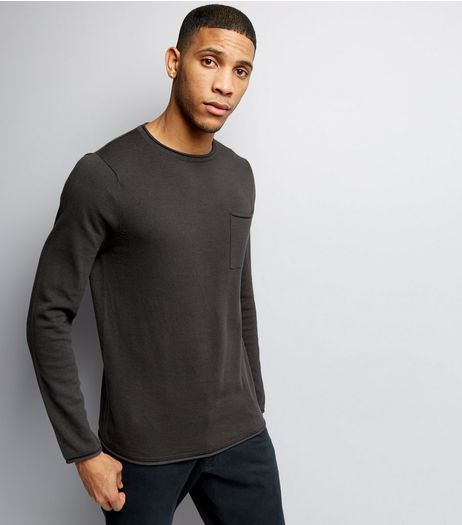 Dark Grey Knitted Pocket Front Jumper | New Look