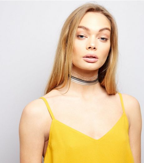 2 Back Black Stripe and Tattoo Chokers | New Look