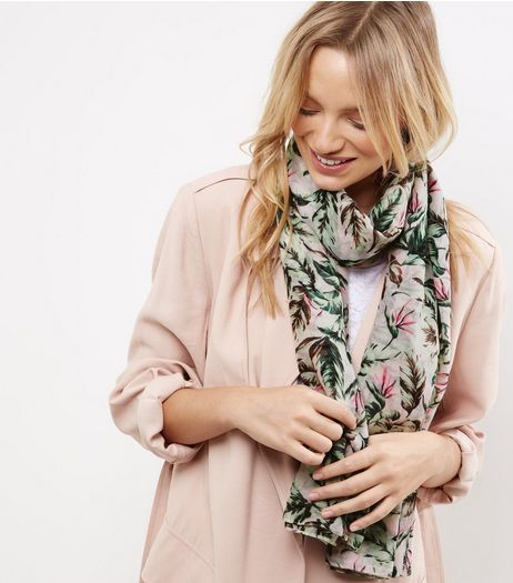 White Neon Tropical Print Longline Scarf | New Look