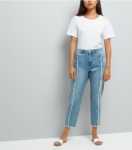 Petite Pale Blue Frayed Seam Front Straight Leg Jeans | New Look