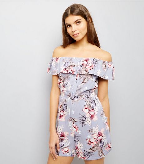 Lilac Floral Print Bardot Playsuit | New Look