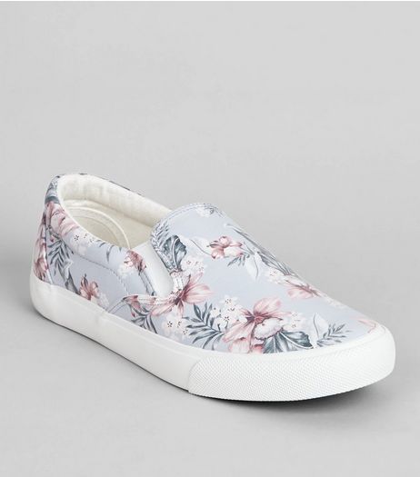 White Sole Floral Print Plimsolls | New Look