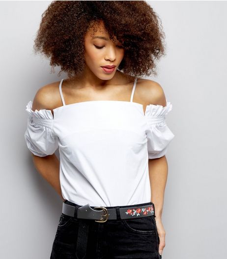 Black Floral Embroidered Jeans Belt | New Look