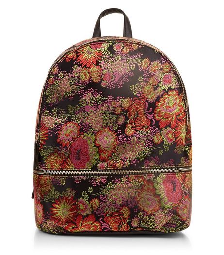 Black Floral Jaquard Backpack | New Look