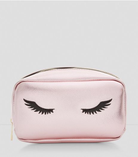 Pink Metallic Eyelash Print Make Up Bag | New Look