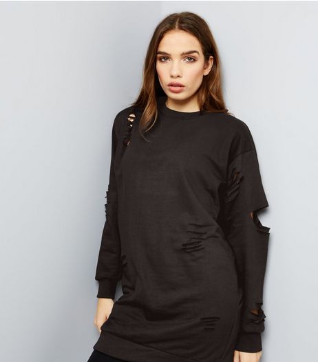 Parisian Black Ripped Jumper Dress | New Look