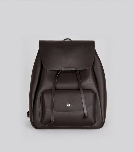 Black Pocket Front Drawstring Backpack | New Look
