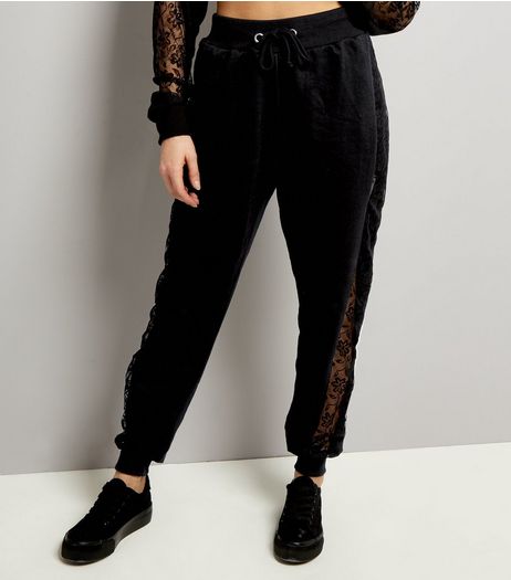 Parisian Black Lace Side Jersey Trousers | New Look