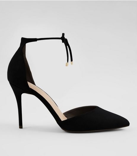 Black Comfort Suedette Tie Up Front Heels | New Look