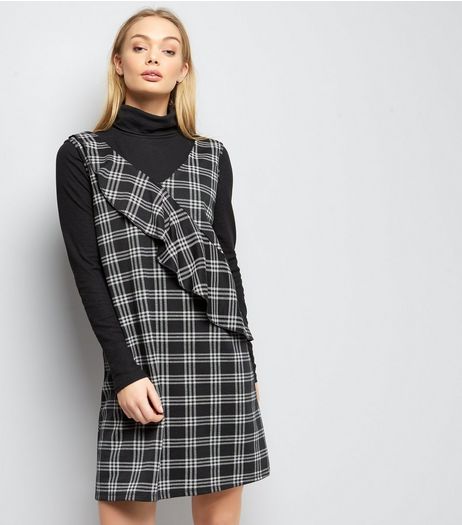 Black Check Frill Trim Sleeveless Dress | New Look