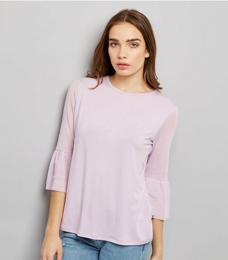 Lilac Spot Print Mesh Bell Sleeve Top | New Look