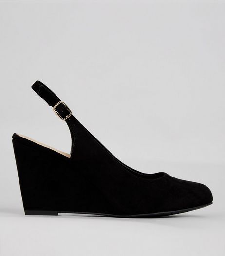 Wide Fit Black Comfort Sling Back Wedges | New Look