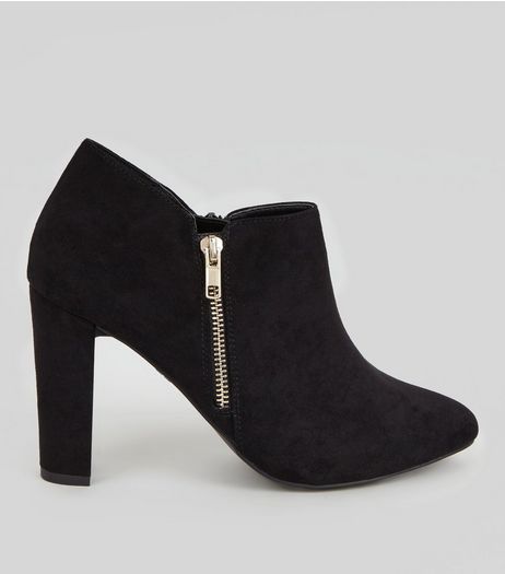 Wide Fit Black Suedette Zip Side Shoe Boots | New Look