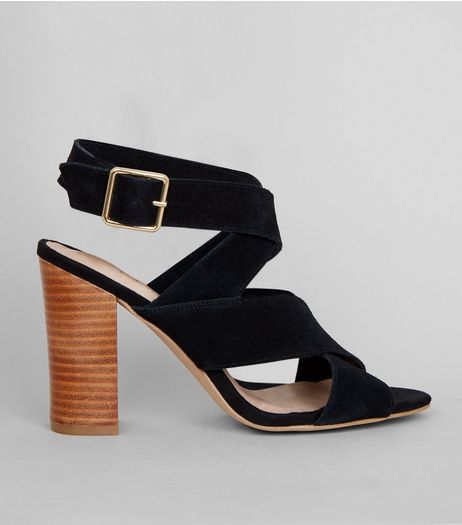 Black Comfort Suede Contrast Block Heeled Sandals | New Look